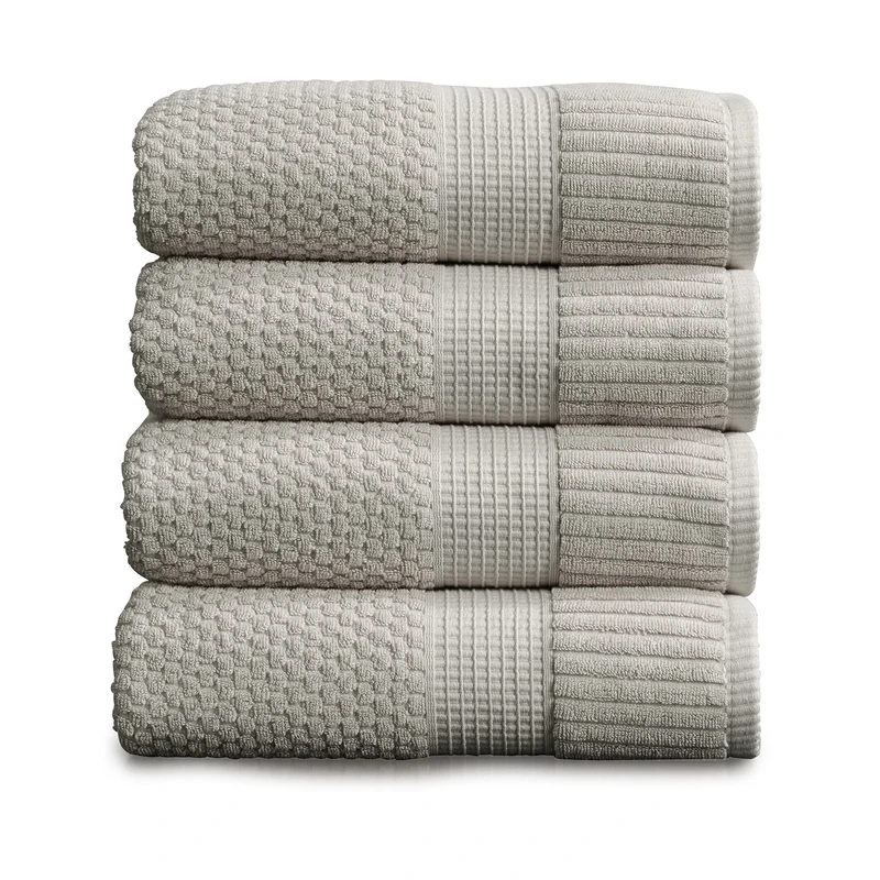 NY Loft Bath Towels in 100% Textured Durable Cotton Super Soft and Absorbent Quick Dry 76 x 132 cm Thick from Trinity Collection Set of 4 Pack Grey (Quiet Grey)
