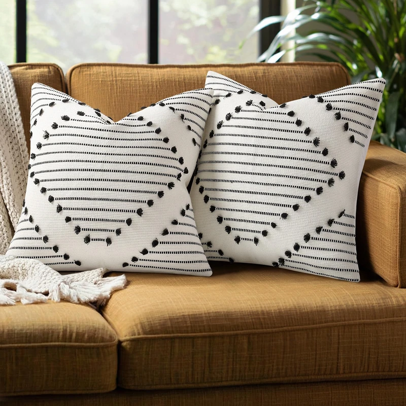 Boho Throw Pillow Covers Black and White Farmhouse Couch Pillow Covers 20X20 Set of 2 Modern Neutral Decor Pillow Cases for Bed Sofa Living Room