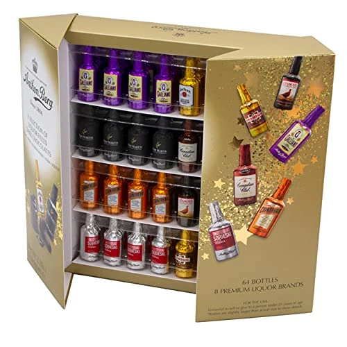 Anthon Berg Chocolate Liquor Chocolates Gift Set - Pack of 64 Premium Bottle-Shaped Original Dark Liqueurs - 8 Famous with Free Christmas Card or Keyring