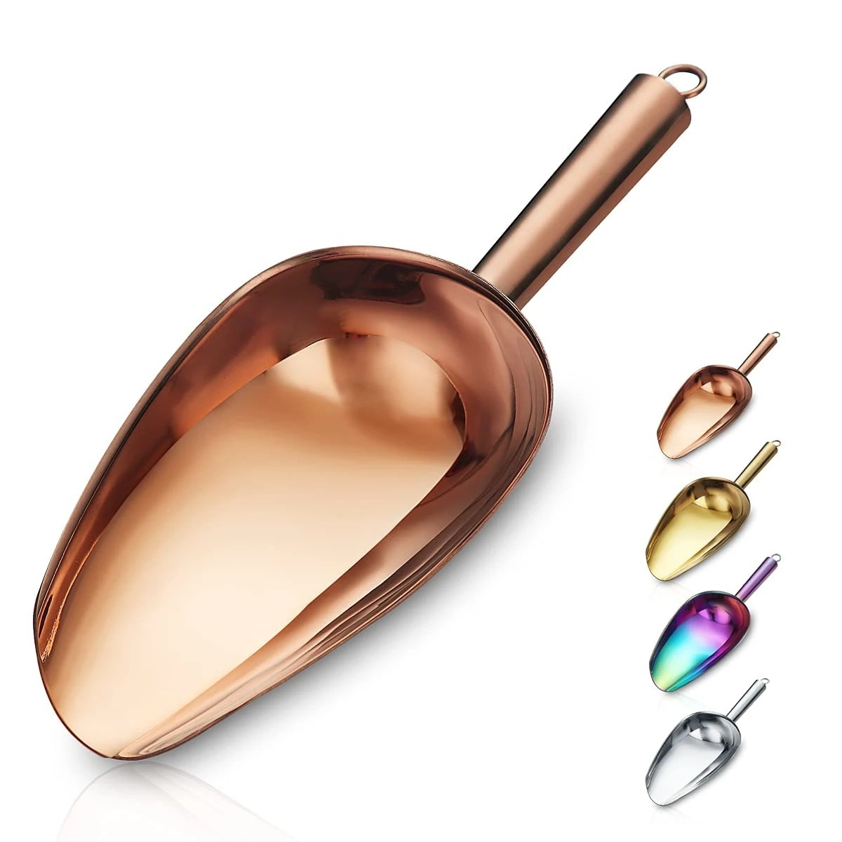 Berglander Stainless Steel Rose Gold Ice Scoop 6 OZ, Titanium Copper Plating Metal Ice Scooper Multipurpose For Candy Wedding Kitchen Bar Party Pet Animal Dog Food Scoop Beach Shovel