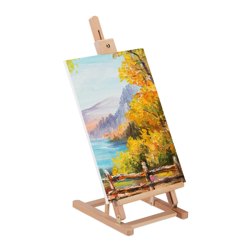 Relaxdays Table Easel, Tiltable, Height Adjustable, up to DIN A3, Mini, HxWxD: 98 x 29 x 32 cm, Beech Wood, Natural