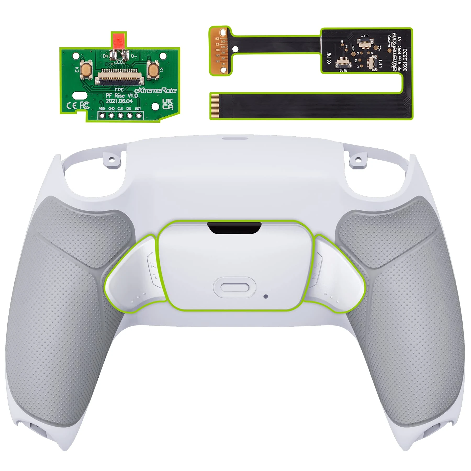 eXtremeRate Programable RISE 2.0 Remap Kit for ps5 Controller BDM 010 BDM 020, Upgrade Board & Rubberized Grip Redesigned Back Shell & Back Buttons - White - Controller NOT Included