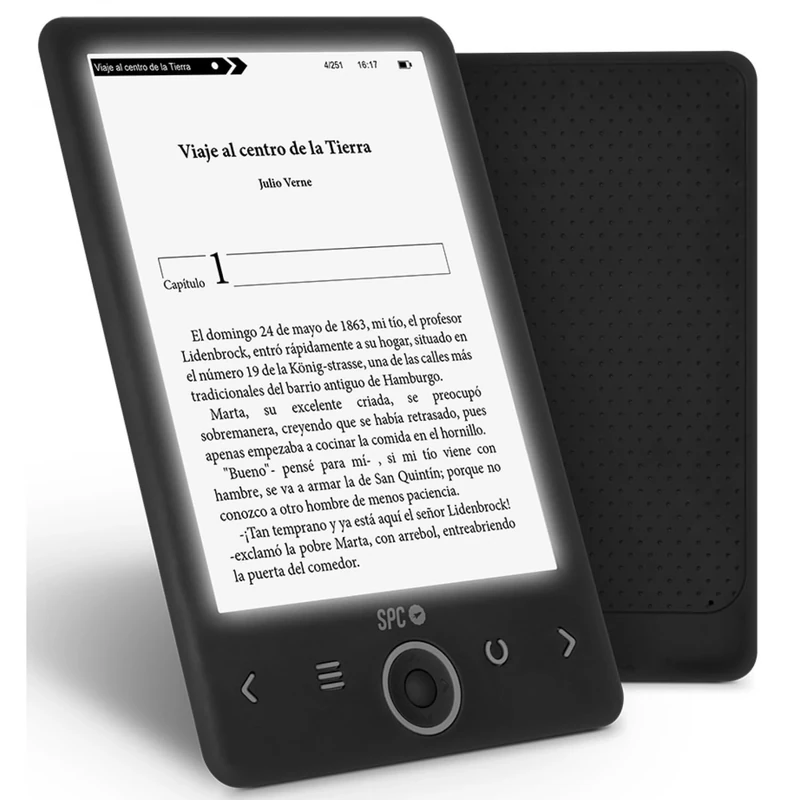 SPC Dickens Light 2 - E-book with Backlit Display and Light with 6 Intensity Levels, Front Keys, Vertical and Horizontal Position, 1 Month of Battery Life, Light and Thin - Black