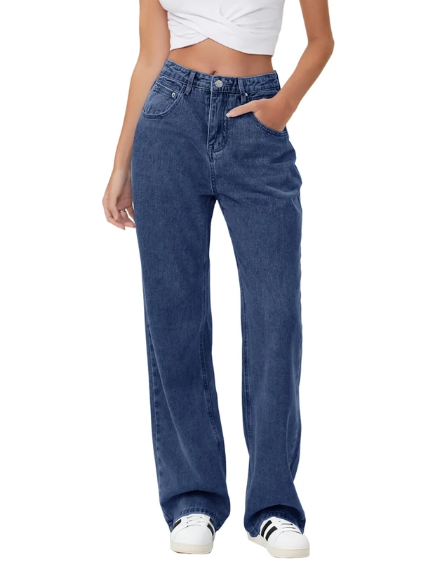 HDLTE Women Ripped Wide Leg Jeans High Waist Baggy Jeans Loose Boyfriends Jeans Blue Washed,Sky Blue, A-Blue, M