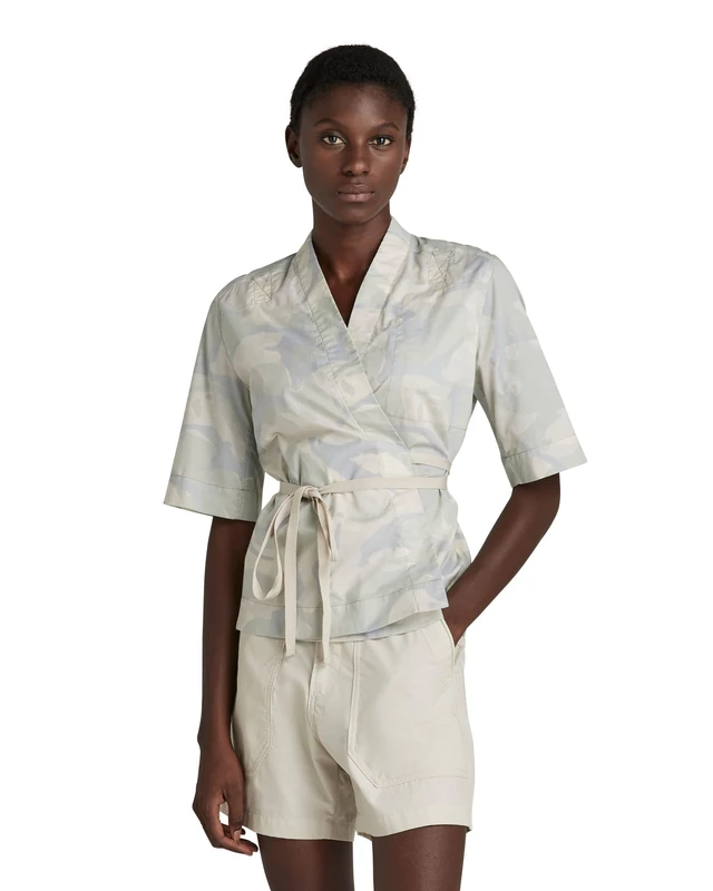 G-Star Women's ETD Wrap Top, Multicolour (whitebait woodland camo D21496-C317-D213), S - Image 1