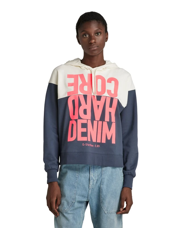 G-Star Women's Hard Core Denim Hoodie Color Block, Multicolour (fantem blue/papyrus color block D21897-D136-D208), XS