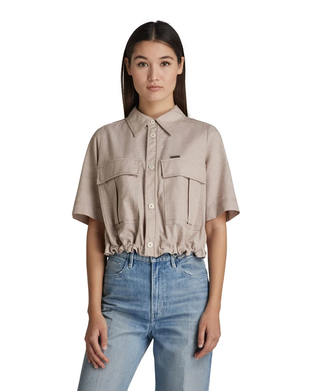 G-Star Women's Cropped Field Shirt, Multicolour (westpoint khaki/white D21430-D123-D141), XL