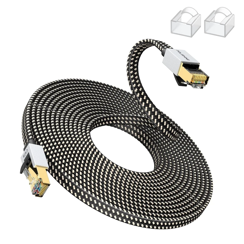 Folishine Cat8 Ethernet Cable 25m, High Speed Flat Gigabit RJ45 Lan Network Cable, 40Gbps 2000Mhz Internet Patch Cord for Switch, Router, Modem, Patch Panel, PC