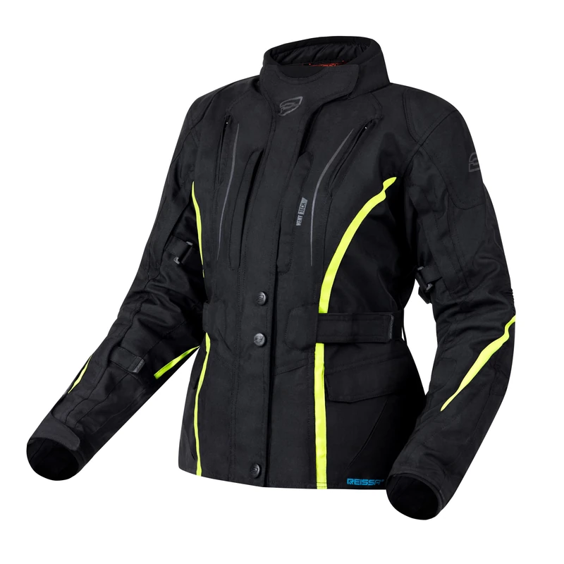OZONE MOTO Women's Ozone Sahara Lady Textile Motorcycle Jacket Elbow and Shoulder Protectors Reissa Membrane 10 Ventilation Channels Reflective Elements Pockets, Black/Fluo Yellow, M - Image 1