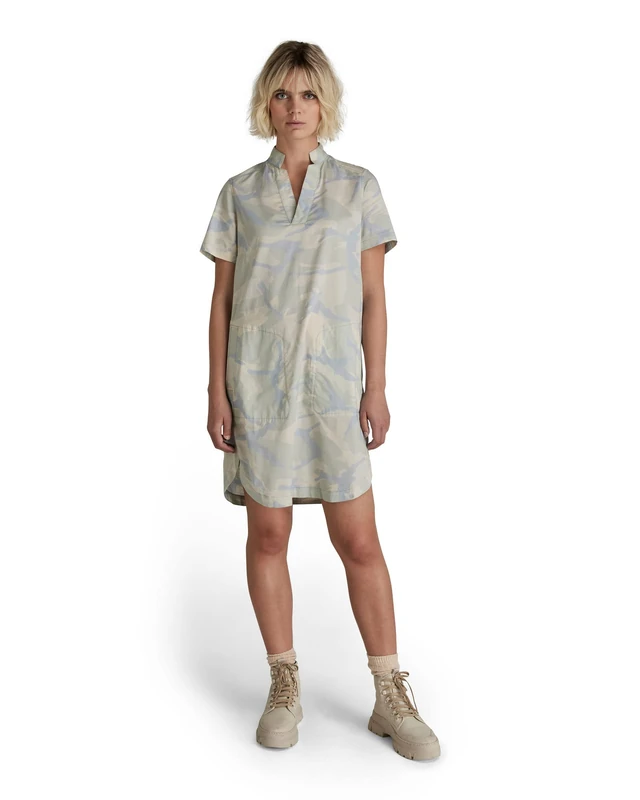G-Star Women's Millery V-Neck Shirt Dress, Multicolour (whitebait woodland camo D21501-C317-D213), XL