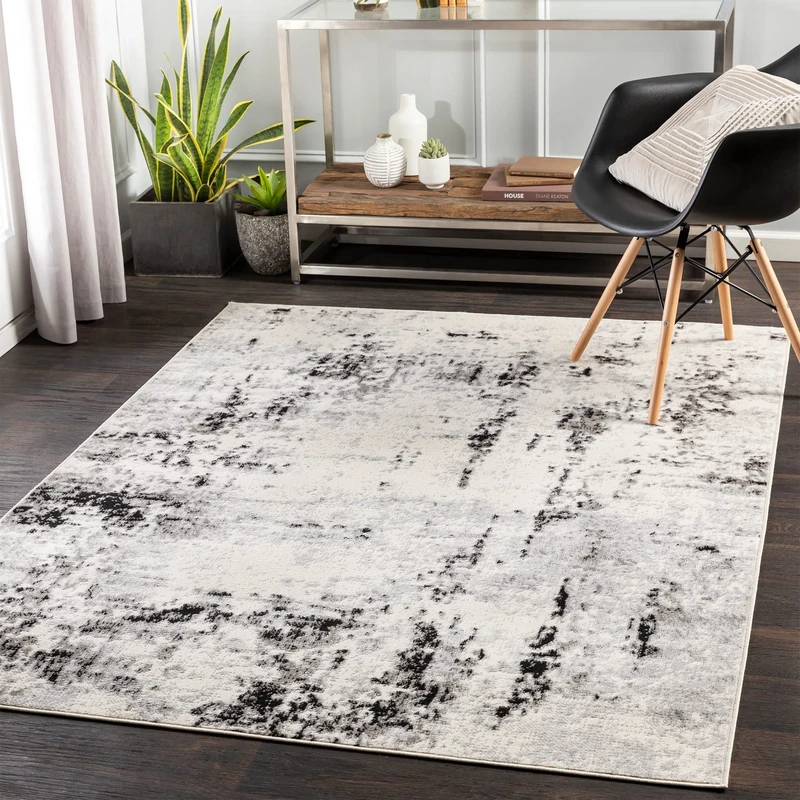 Livabliss Kyoto Abstract 200x275 cm – Modern Marble Design, Soft Luxurious Medium Pile, Easy-Care Style for Living Room, Dining Room, Lounge, Kitchen, Bedroom – Ivory, Grey and Black