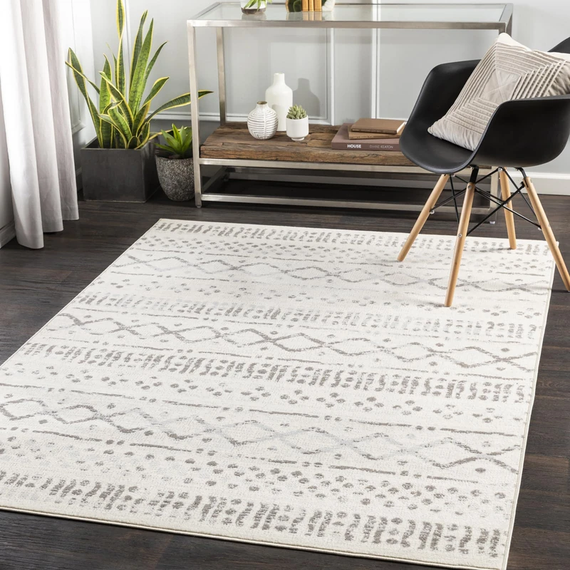 Livabliss Hativi Babice Geometric Carpet 152x213 cm – Scandi Abstract Boho Style for Living Room, Dining & Kitchen, Easy Care Pile Floor Covering, Cream Grey Charcoal - Image 1