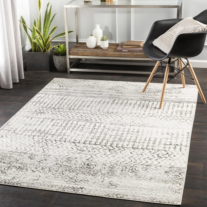 Livabliss Lesna Geometric Rug - Scandi Area Rugs Living Room 200x275 cm, Dining, Kitchen - Neutral, Abstract Patterned Rugs, Boho Style, Easy Care Pile - Large Rug, Charcoal, Cream, Black