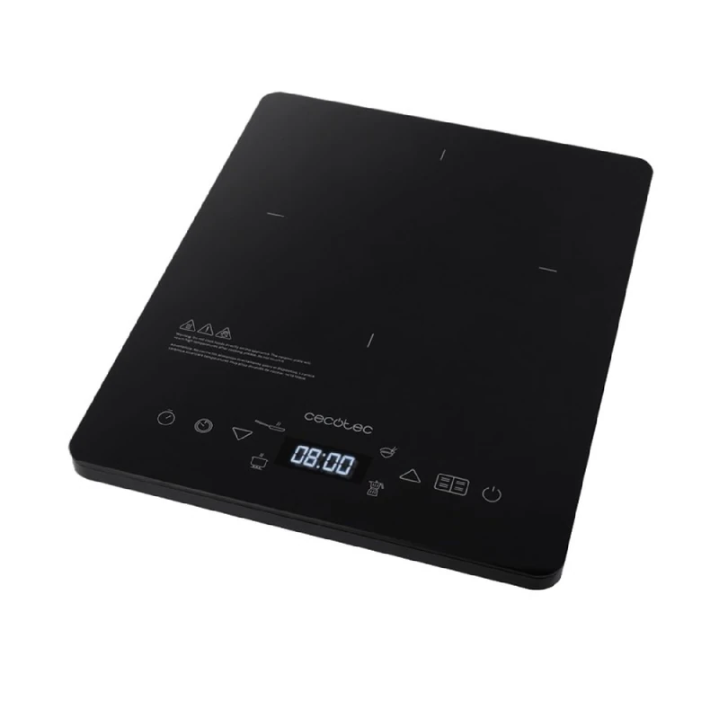 Cecotec Full Crystal Onyx Portable Induction Hob, 2000 W, Enamelled Glass, Touch Control, Adjustable Power and Temperature, 4 Preset Programs, Timer, Diameter 28 cm