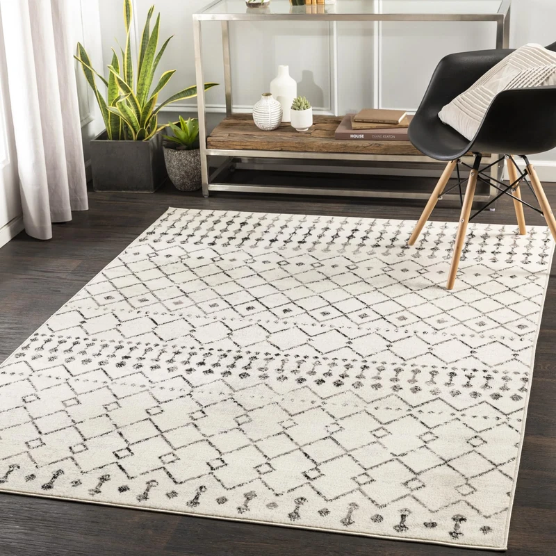 Livabliss Abu Dhabi Geometric Rug - Scandi Area Rugs Living Room 152x213 cm, Dining, Kitchen - Neutral, Abstract Patterned Rugs, Boho Style, Easy Care Pile - Large Rug, Ivory, Grey, Black