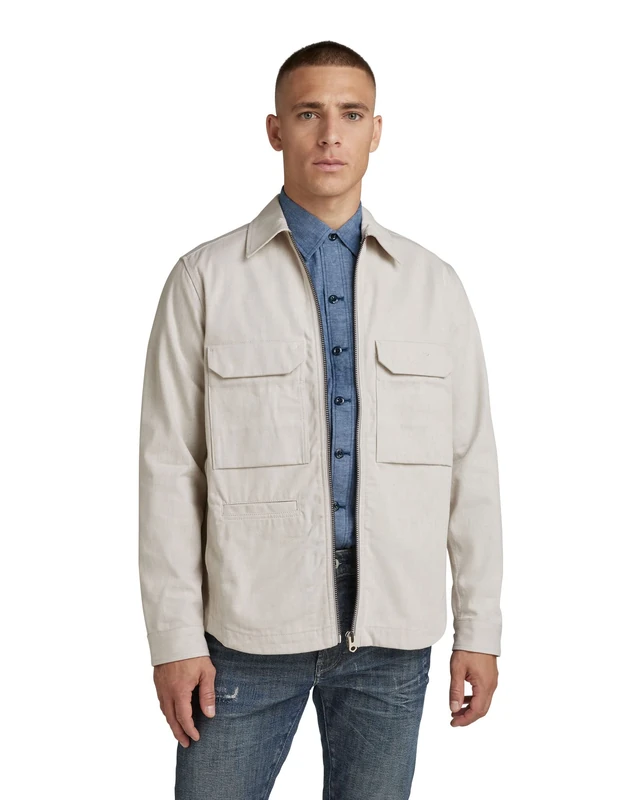 G-Star Men's Zip Overshirt, Beige (ecru D21447-C777-159), XL