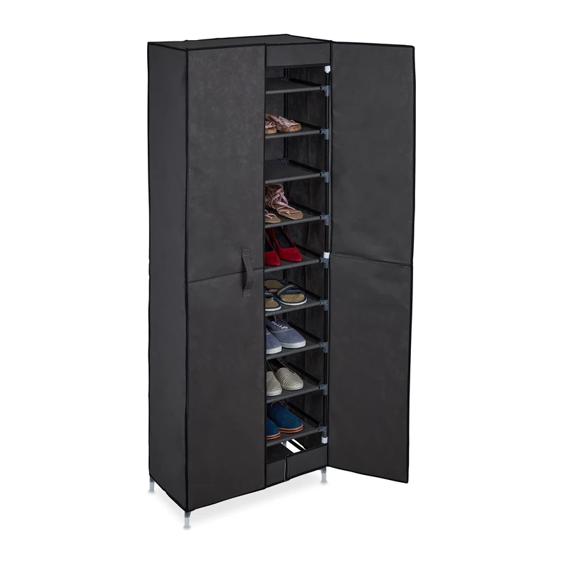 Relaxdays Shoe Cupboard, 30 Pairs of Footwear, Magnetic Doors, Plug-in System, Fabric, 168 x 61 x 31.5 cm, Anthracite