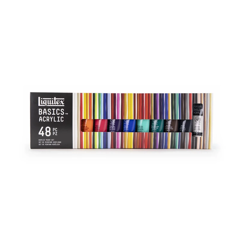 Liquitex 3699395 Basics Acrylic Paint, Mono-pigmented Artist Pigments, Lightfast, Medium Viscosity, Archival Quality, Silky Gloss Finish, 48 Colours, Set of 22 ml