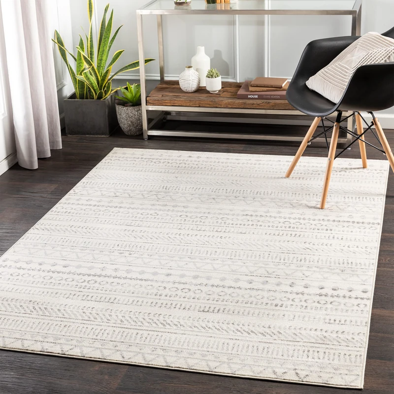 Livabliss Madrid Geometric Rug - Scandi Area Rugs Living Room 150x213 cm, Dining, Kitchen - Neutral, Abstract Patterned Rugs, Boho Style, Easy Care Pile - Large Rug, Ivory and Light Grey