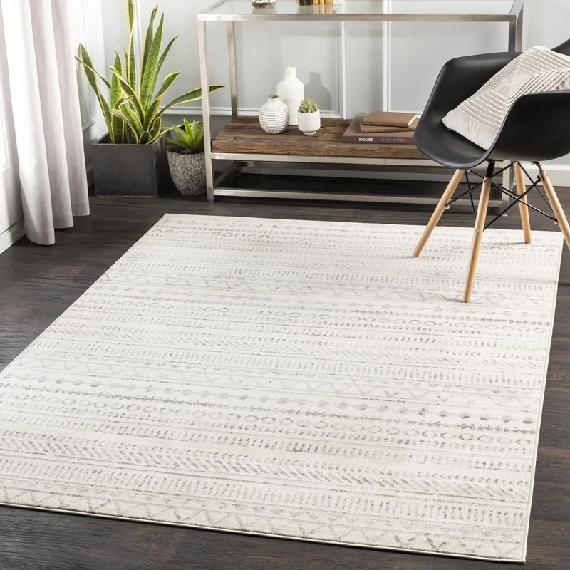 Livabliss Madrid Geometric Rug - Scandi Area Rugs Living Room 200x274 cm, Dining, Kitchen - Neutral, Abstract Patterned Rugs, Boho Style, Easy Care Pile - Large Rug, Ivory and Light Grey