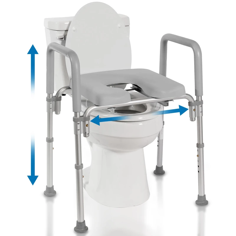 The Ultimate™ Raised Toilet Seat, Voted#1 Most Comfortable. Padded with Armrests. Adjustable Height. Premium Elevated Toilet Seat with Arms for Standard and Elongated Toilets.