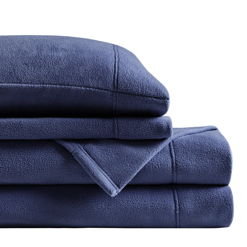 SLEEP PHILOSOPHY True North Micro Fleece Bed Sheet Set, Warm, Sheets with 14" Deep Pocket, for Cold Season Cozy Sheet-Set, Matching Pillow Case, King, Navy, 4 Piece