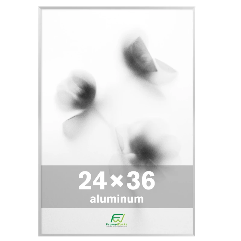 FrameWorks 24” x 36” Silver Brushed Aluminum Poster Picture Frame with Plexiglass 1-Pack