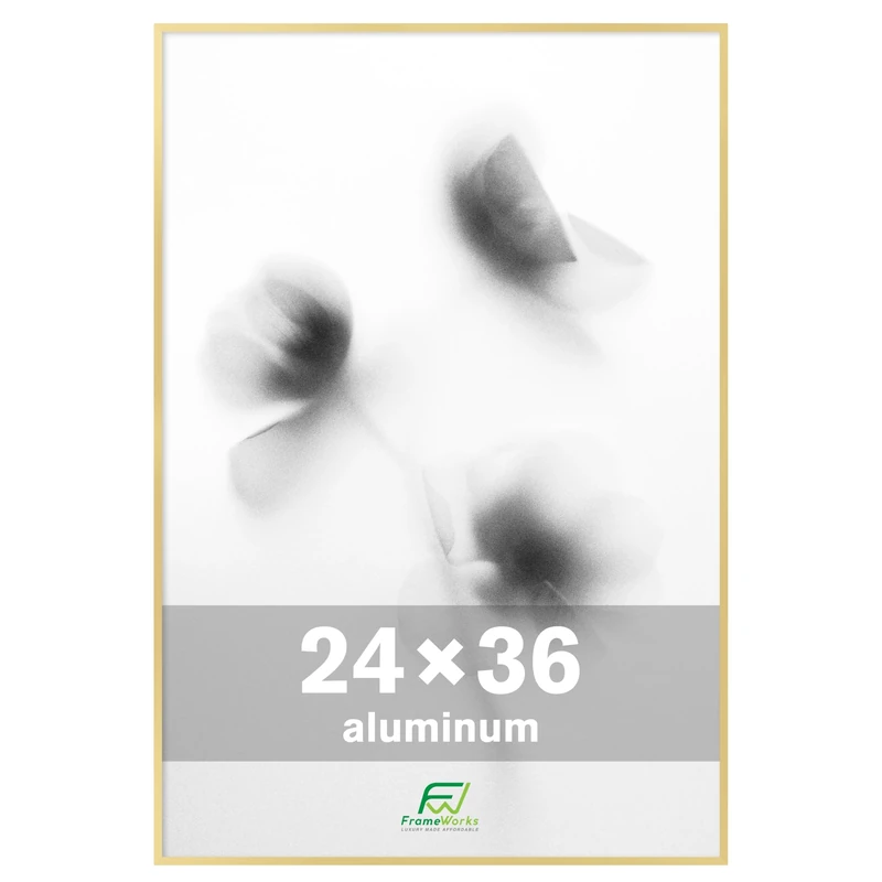 FrameWorks 24” x 36” Gold Brushed Aluminum Poster Picture Frame with Plexiglass 1-Pack