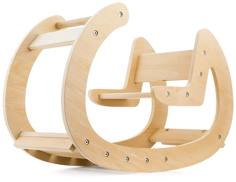 Mamabrum Kids Wooden Rocker with Seat – Montessori Wooden Rocking Arch & Balance Rocker for Toddlers 1+, Safe Natural Wood Climbing Rocker for Motor Skills & Active Play