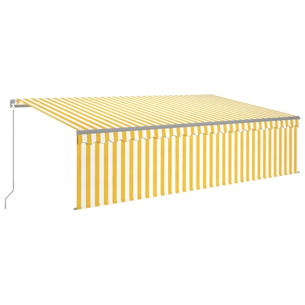vidaXL Manual Retractable Awning 5x3m with Blind & LED, Yellow & White for Outdoor, Patio, Deck & Garden