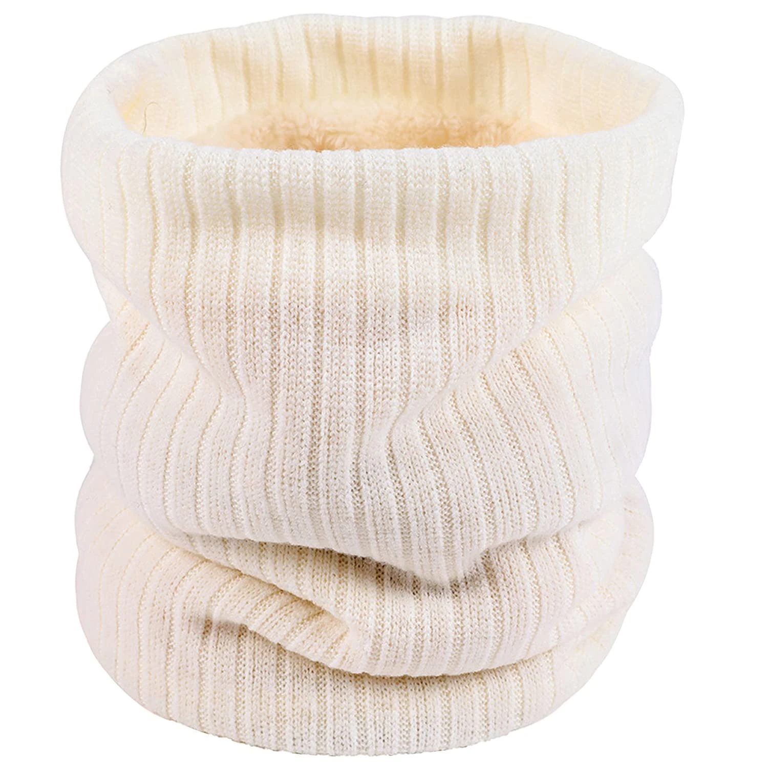 Fleece Neck Warmer Thermal Snoods Unisex Thick Winter Cold Weather Knitted Circle Scarf for Cycling Motocycle Sports (White)