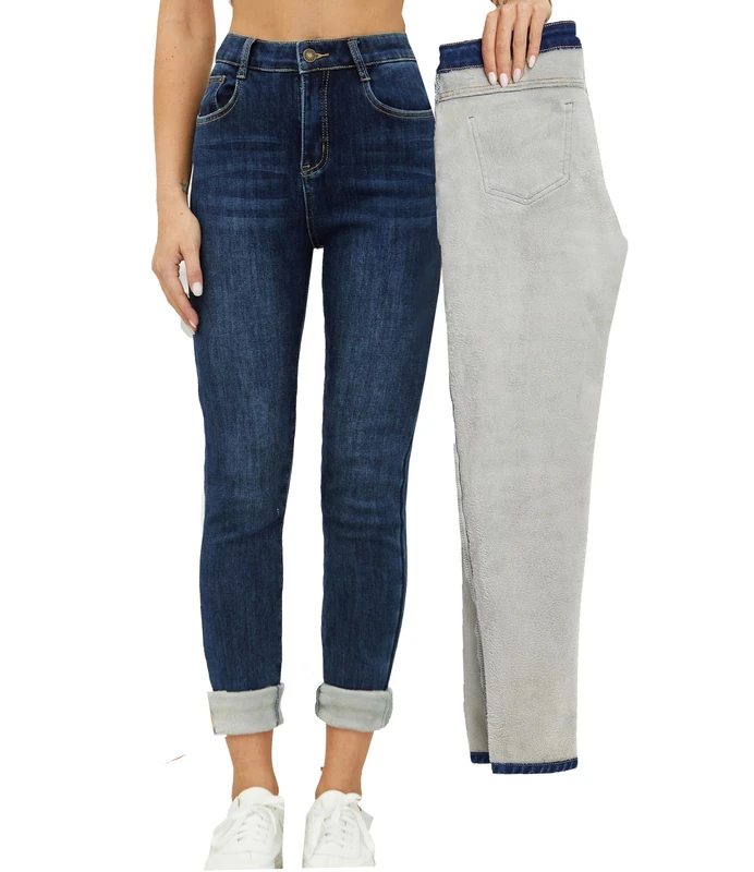 heipeiwa Womens Winter Jeans Thick Skinny Pants Fleece Lined Slim Stretch Warm Jeggings, Blue Classicwash, S