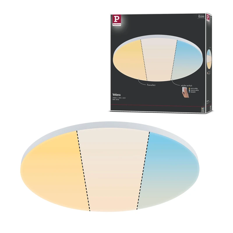Paulmann 79894 LED panel Velora round 600mm 4000lm White Switch White round ceiling luminaire Metal 3000K