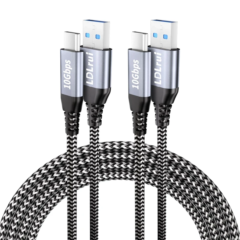 USB A to USB C 10Gbps Data Transfer Cable [1.8M/6ft 2Pack], Durable USB Type C Charger, High Speed USB 3.2 Gen 2 Sync Charge Cord for iPhone 15 Pro, Samsung Galaxy S20/S10, PS5 Consoles, Android Auto