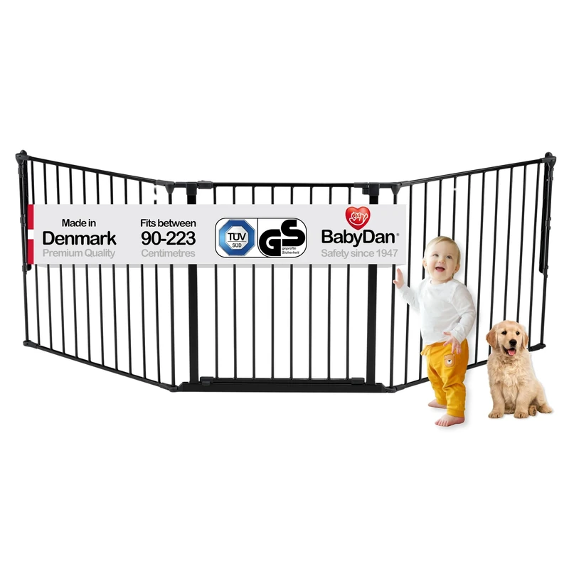 BabyDan Galten L, 90-223 cm, Stair Gate/Room Divider, Black, Made in Denmark - Baby Gate/Safety Gate (Pet Gate/Dog gate/Dog playpen)