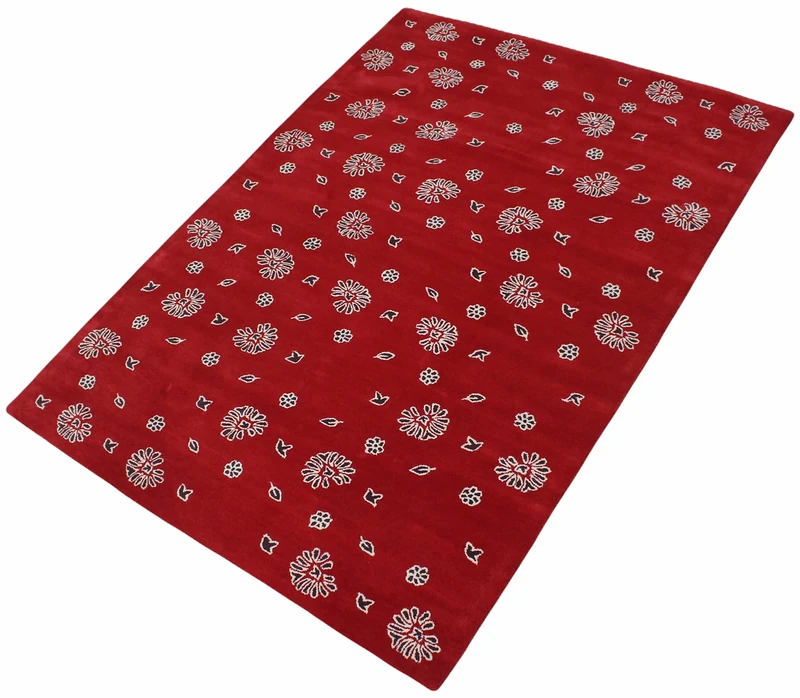 WAWA TEPPICH Modern Rug Red HandTufted 100% Wool Carpet Handmade 140 x 200 cm