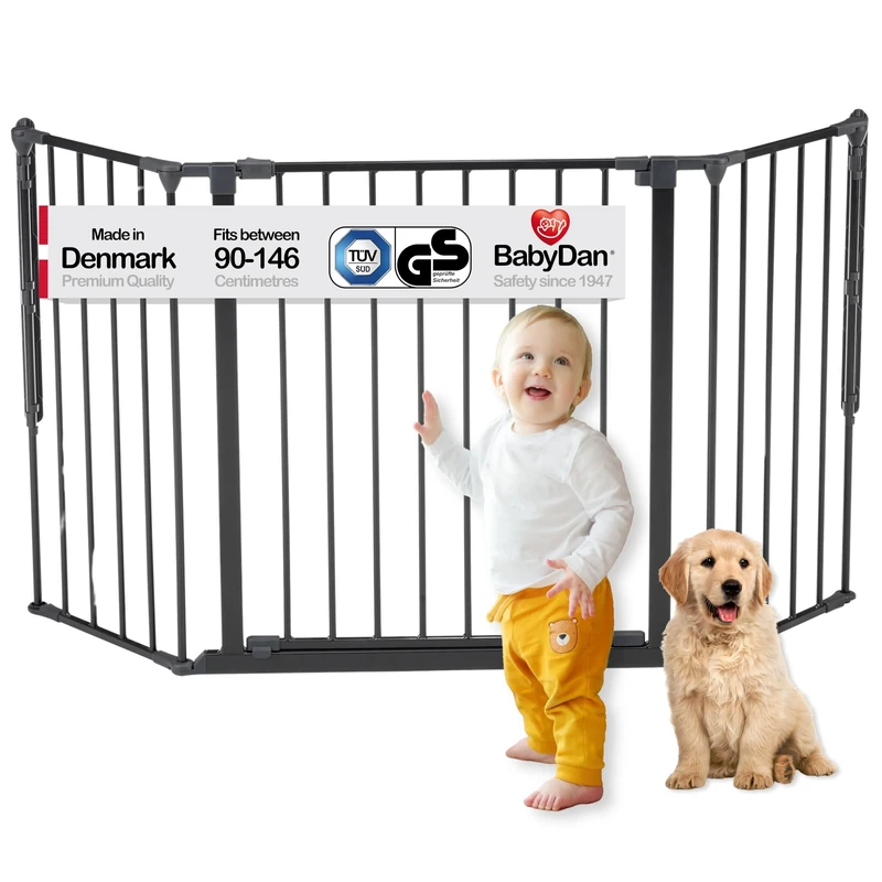 BabyDan Galten M, 90-146 cm, Stair Gate/Room Divider, Black, Made in Denmark - Baby Gate/Safety Gate (Pet Gate/Dog gate/Dog playpen)