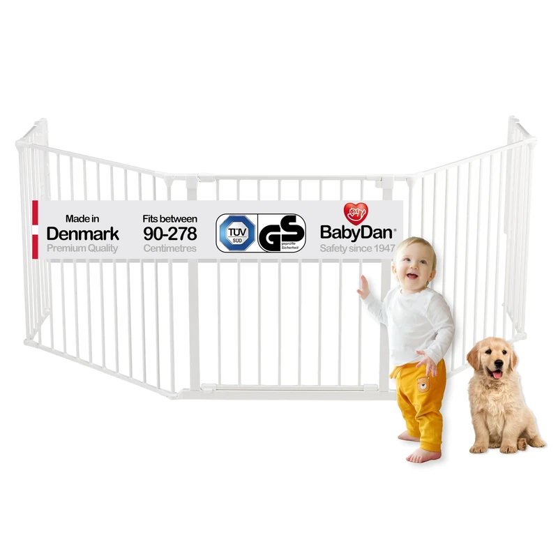 BabyDan Galten XL, 90-278 cm, Hearth Gate/Stair Gate/Room Divider/Fire Surround, White, Made in Denmark - Baby Gate/Safety Gate (Pet Gate/Dog gate/Dog playpen)
