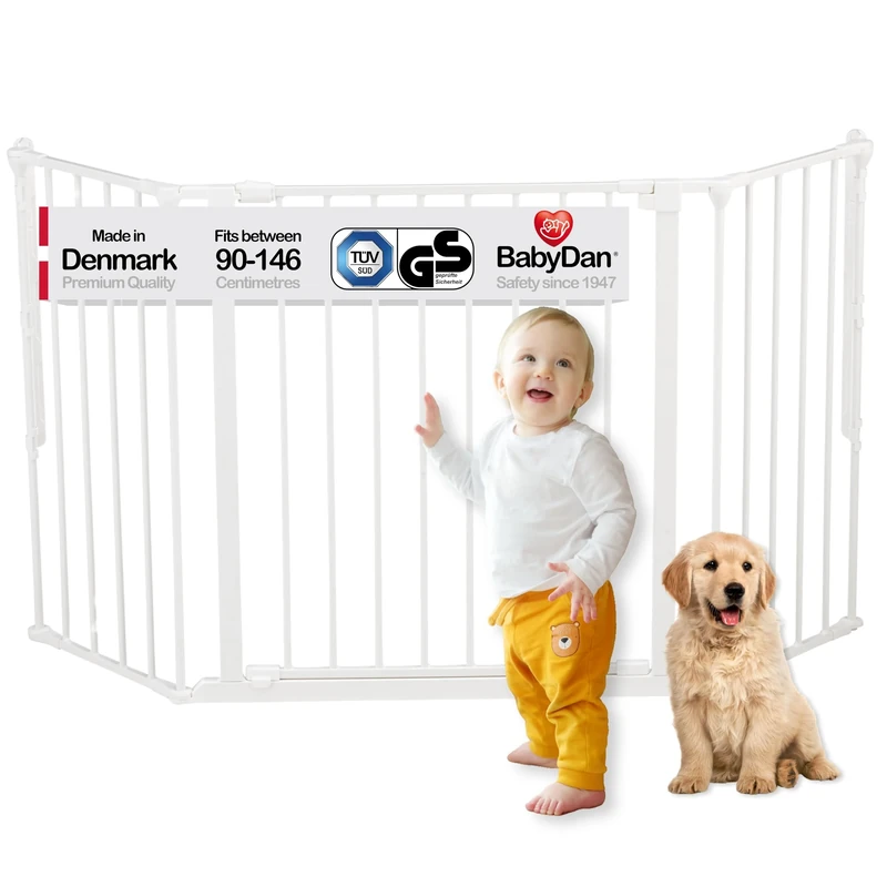 BabyDan Galten M, 90-146 cm, Stair Gate/Room Divider, White, Made in Denmark - Baby, Pet & Dog Gate