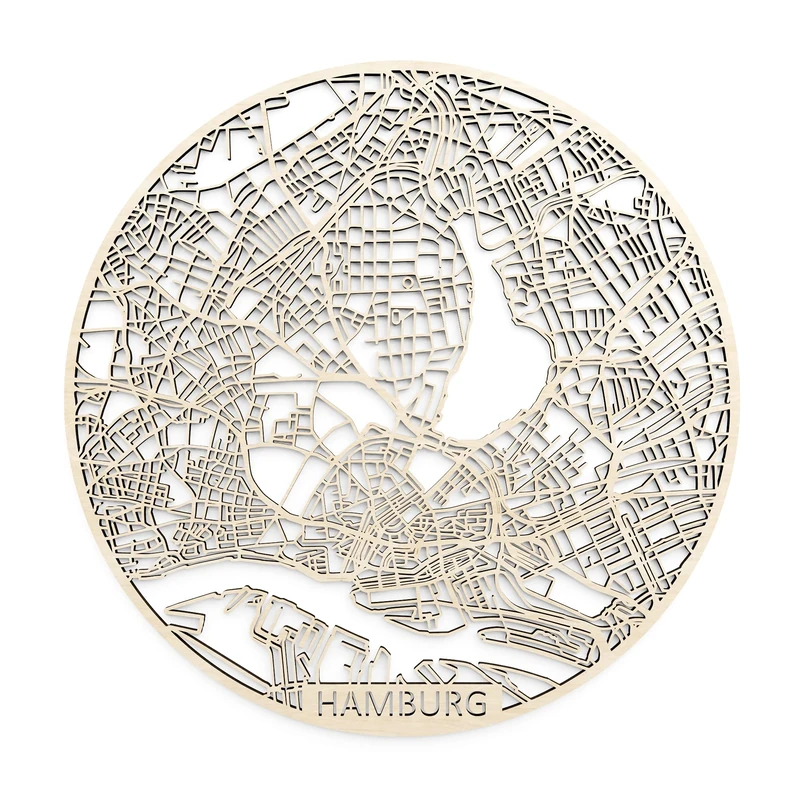 Hamburg Wooden City Map (Round) - Image 1