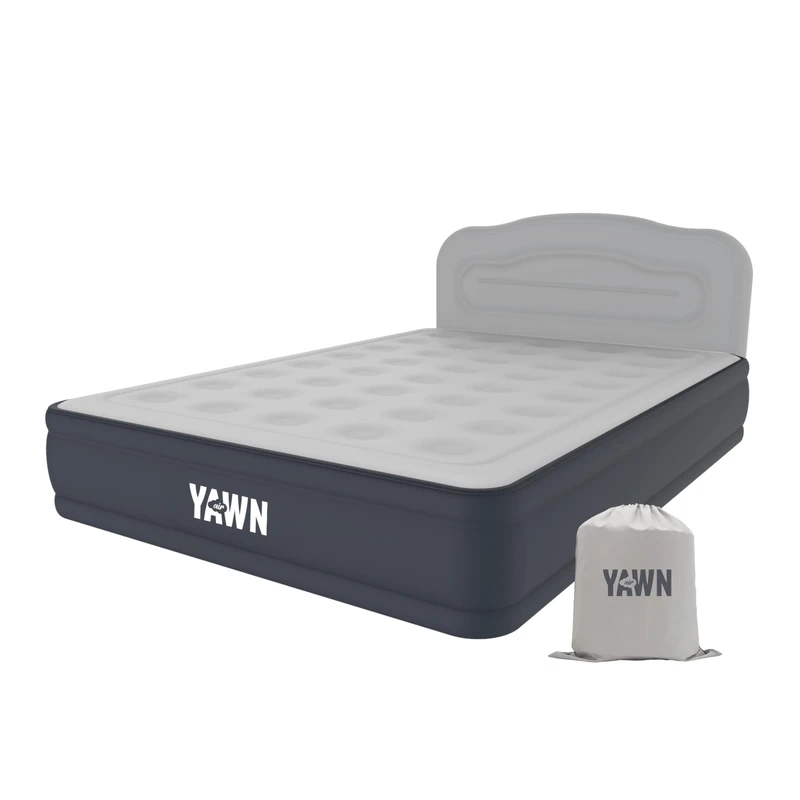 YAWN AIR Deluxe Self-Inflating Airbed with Custom Fitted Sheet Included - King Size - Great Guest Bed, Camping Mattress - Built-in Pump & Headboard - Available in UK Single, Double & King