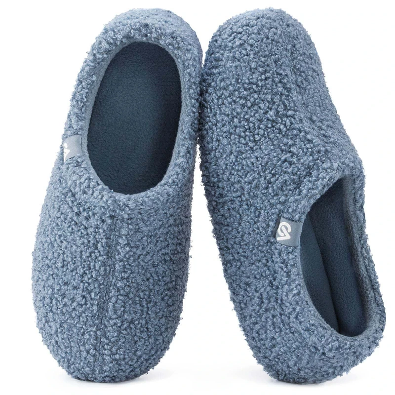 VeraCosy Women's Fuzzy Slippers Warm Comfy Memory Foam Non-slip House Shoes Blue, 9/10 UK