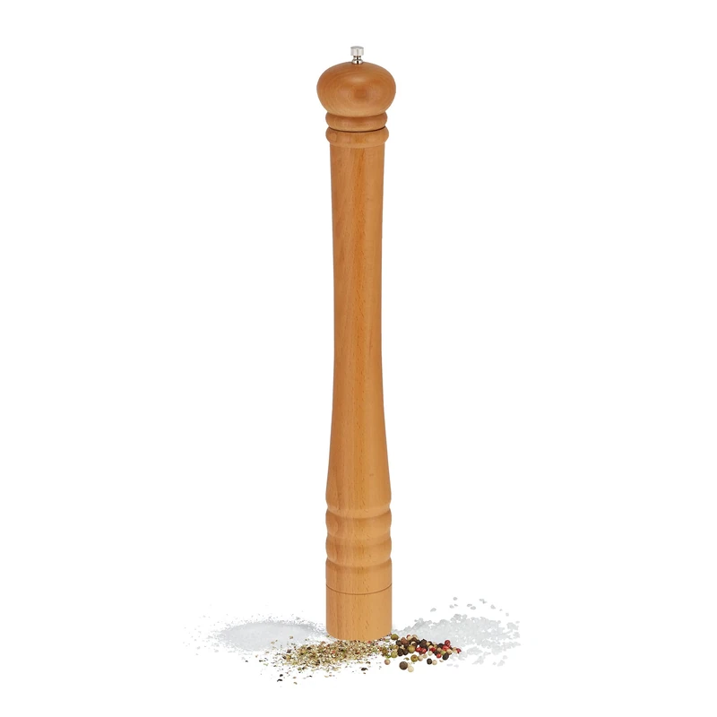 Relaxdays Salt and Pepper Mill, XXL Spice Mill, Wooden, Ceramic Grinding, Manual, HxD: 51.5 x 6 cm, Classic, Natural