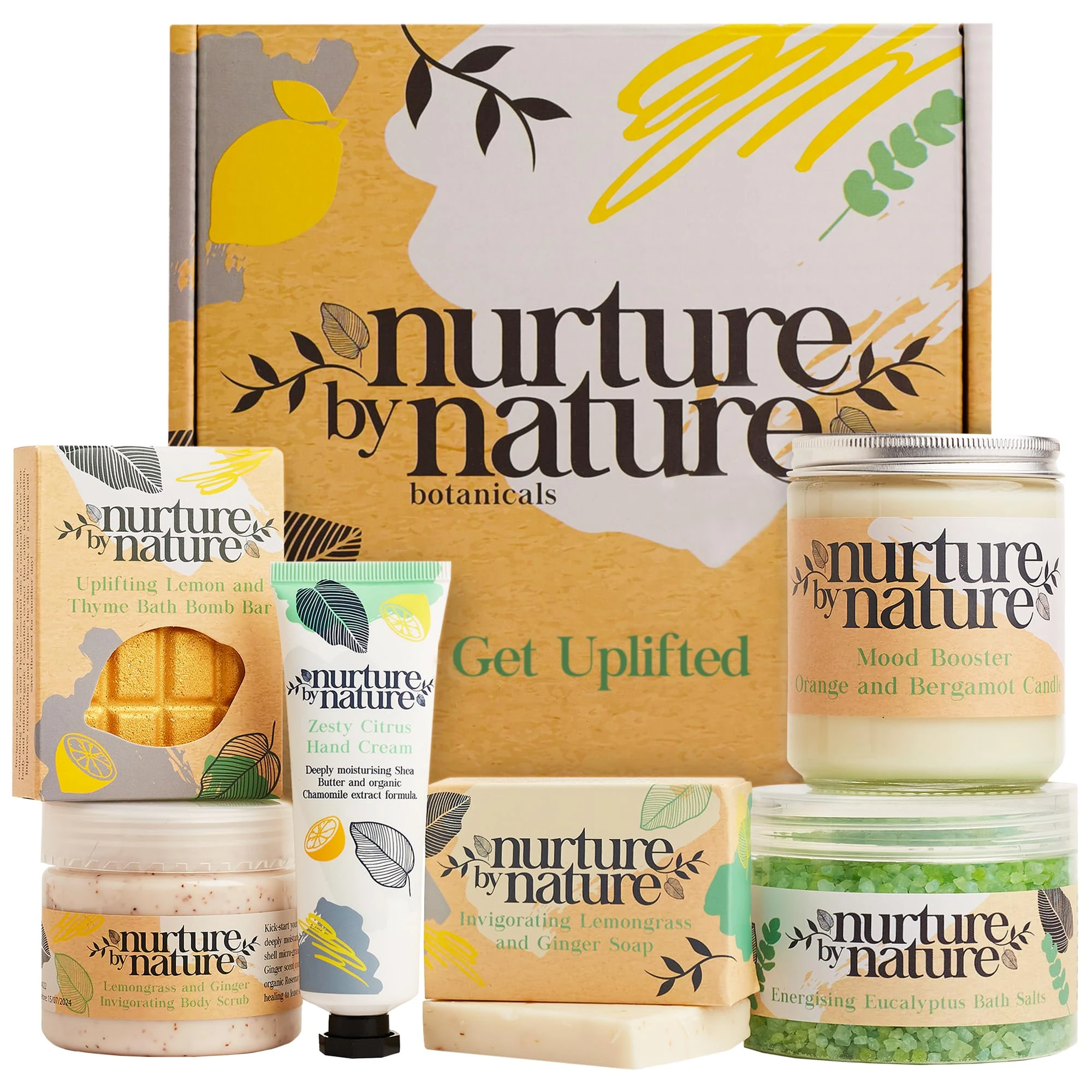 Nurture by Nature Relax & Uplift Pamper Gifts for Women – 6 Piece Luxury Spa Gift Set with Soap, Body Scrub, Hand Cream & More – Vegan & Cruelty Free Self Care Kit, Relaxation Gifts for Her & Mum