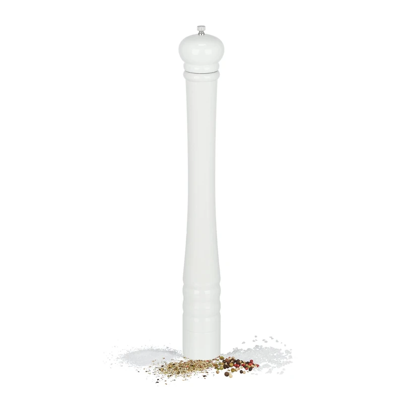 Relaxdays Salt and Pepper Mill, XXL Spice Mill, Wooden, Ceramic Grinding, Manual, HxD: 51.5 x 6 cm, Classic, White