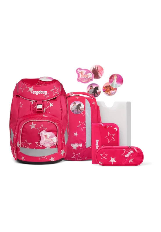 ergobag Pack Set Ergonomic School Backpack, School Bag, Predecessor Collection, Flexible, 6 Pieces, 1st Class Primary School, Cinbärella - Pink, standard size, School bag set