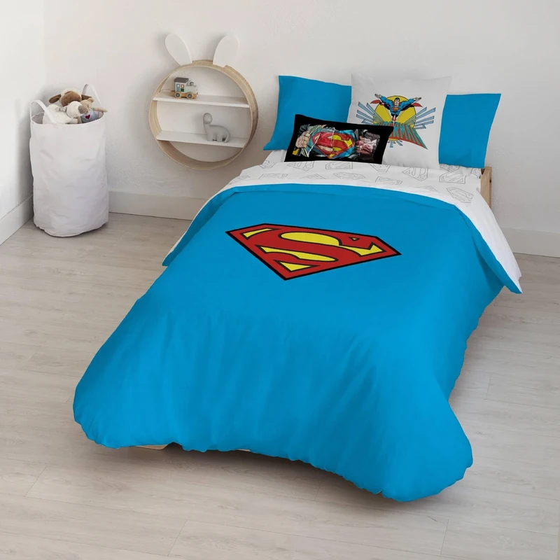 BELUM Superman Duvet Cover | Blue Cotton Queen (260x240 cm) Duvet Cover with Buttons