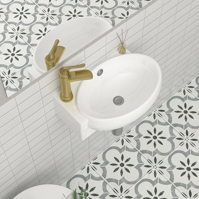 16" Wall Mounted Basin - Mocoloo White 16" x 11" Left Handed Round Corner Sink Wall Mounted Hanging Porcelain Ceramic with Overflow Heavy Duty