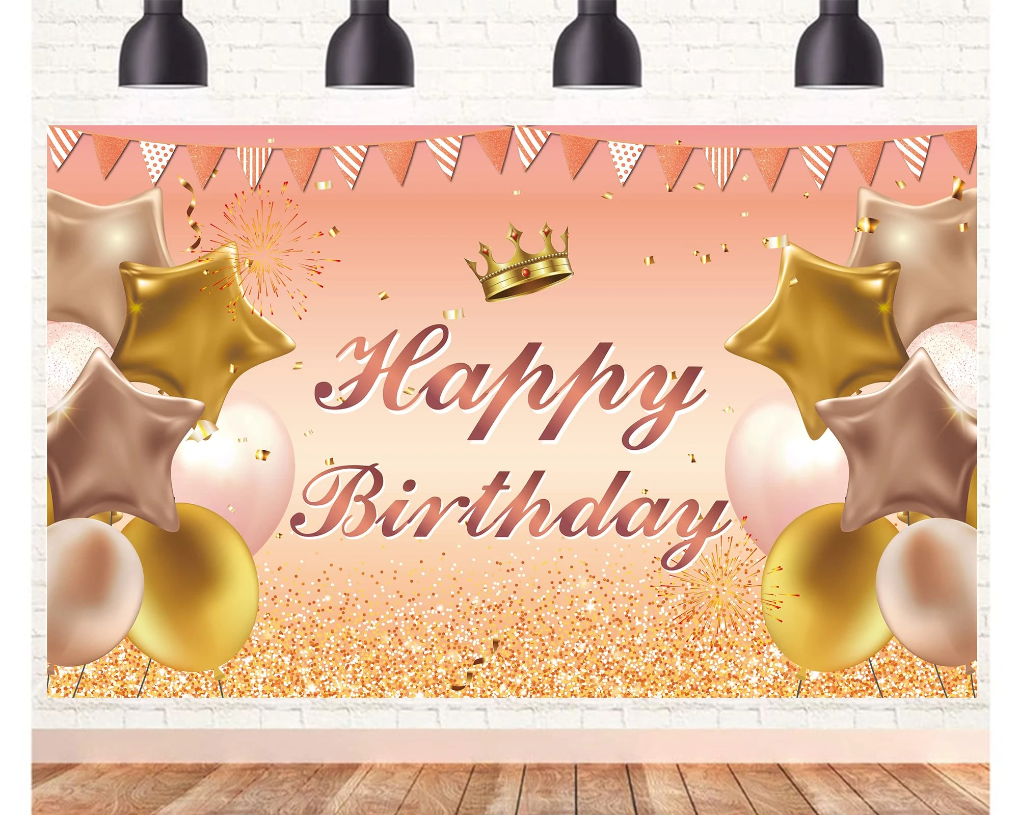 Happy Birthday Banner, Birthday Decorations Rose Gold,Party BackdropBanner Fabric Banner for Men Women Birthday Photo Backdrop,Photography Background,Outdoor Garden Table Wall Decor