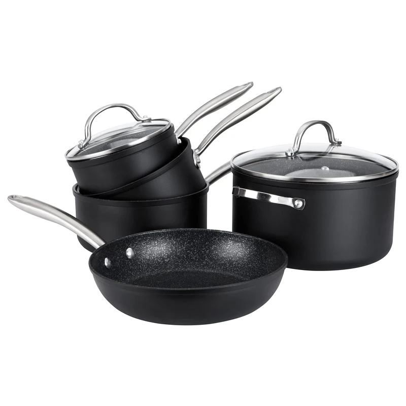 Prestige Scratch Guard Aluminium Cookware Set, 5pce, Black
